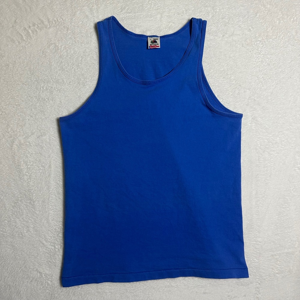Vtg Fruit of the Loom Tank Top Mens L Blue Single Stitch Cotton Made in USA 90s
